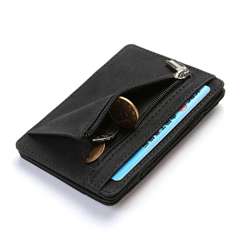 Mini tarjetero para hombre, billeteras con cremallera, bolsillo para monedas, billetera mágica delgada para hombre, funda para tarjeta de crédito de cuero PU de calidad, monederos pequeños para hombre