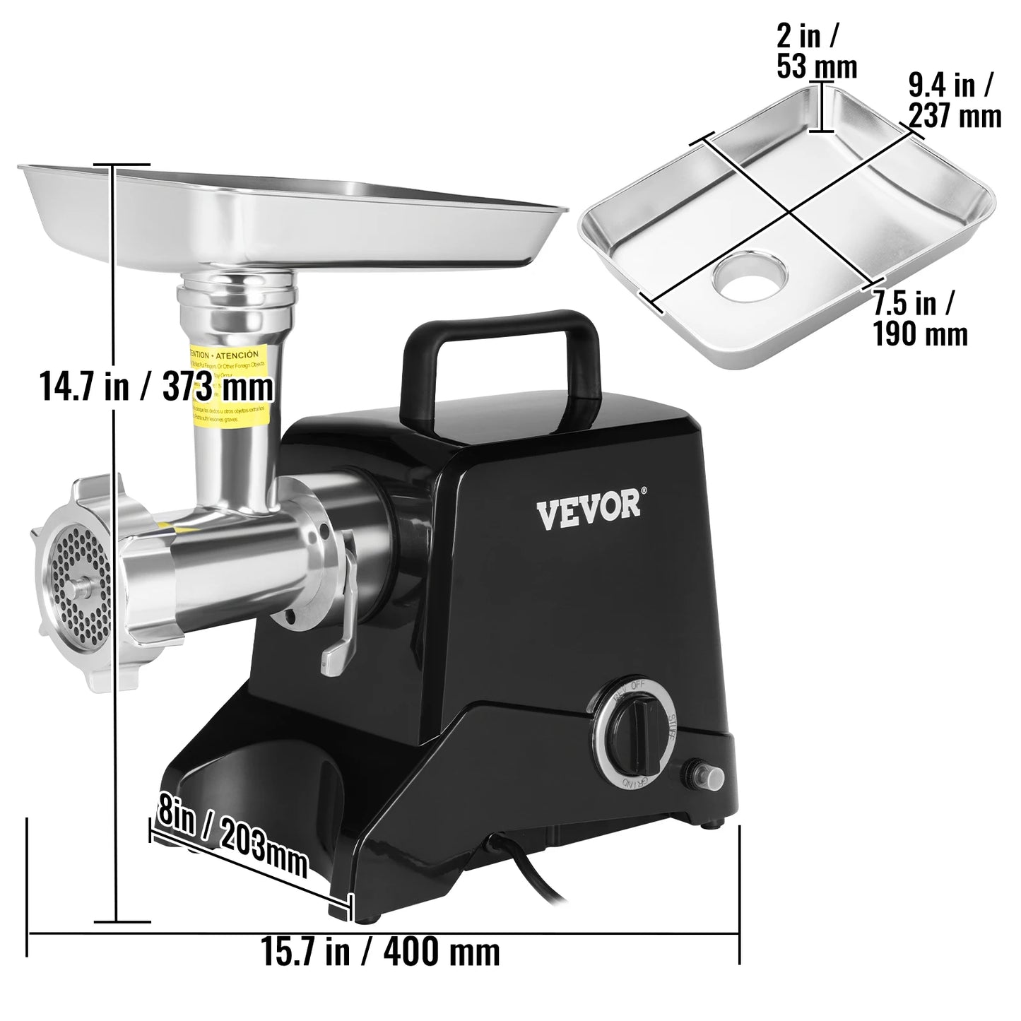 VEVOR-picadora de carne eléctrica de 419 LB/H, PICADORA DE CARNE de acero inoxidable de alta resistencia, procesador de alimentos para electrodomésticos, herramientas picadoras