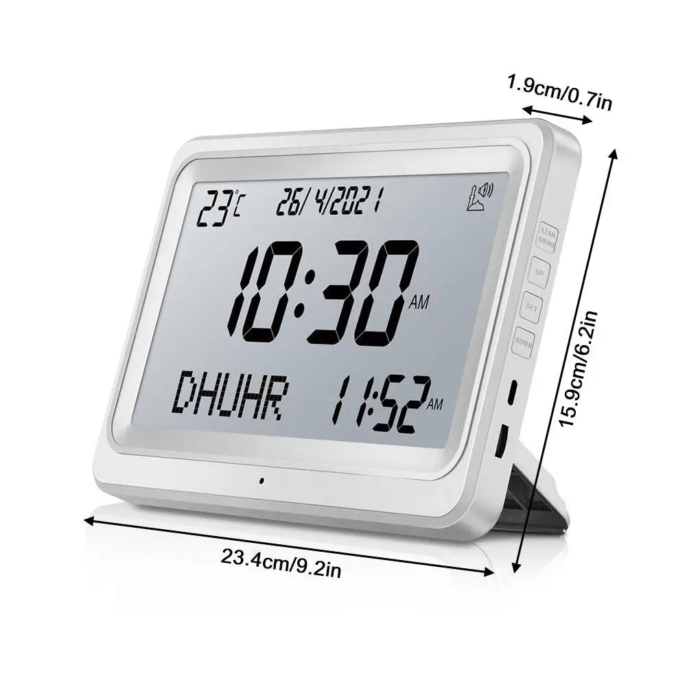 Azan Clock 8 Athan Sounds Al-Fajia Larger LCD Screen Multi-languages Hijir Gregorian Calendars Muslim Prayer Desk Alarm Clock