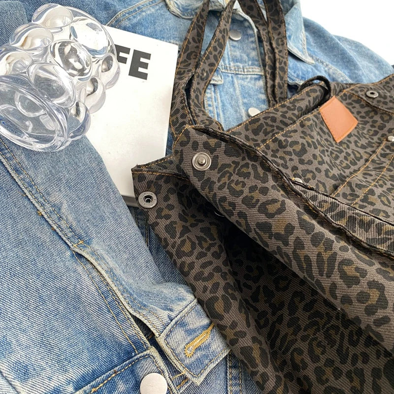 Bolsos de hombro de gran tamaño con estampado de leopardo para mujer, bolsos de compras de gran capacidad de lona Deformable, nuevos bolsos de lujo para invierno 2023