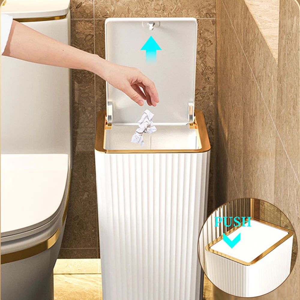 New Nordic Gold Press Trash Can Large Capacity For Kitchen Bathroom Garbage Bin Waterproof Bin With Lid Home Trash Can 12/15L