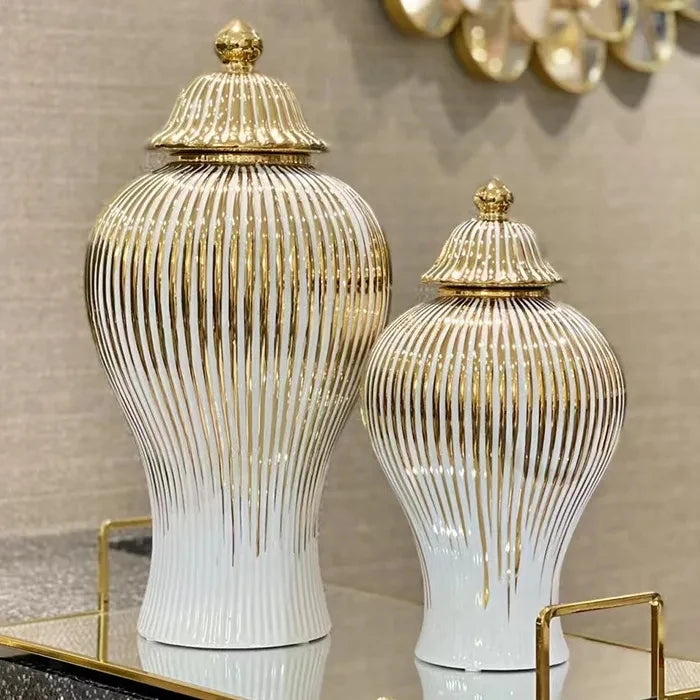 Ceramic Light Luxury Electroplated General Cans European Style Flower Vase Crafts Decorative Decorative Storage Tanks with Soft