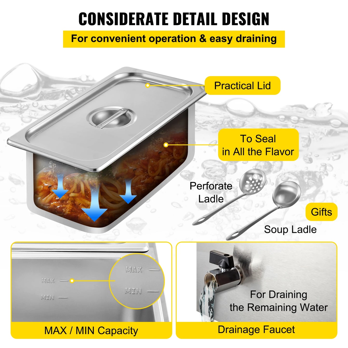 VEVOR 3 pan Electric Food Warmer Stainless Steel with Temperature Adjustment Efficient Sanitary Buffet Bar Commercial Use