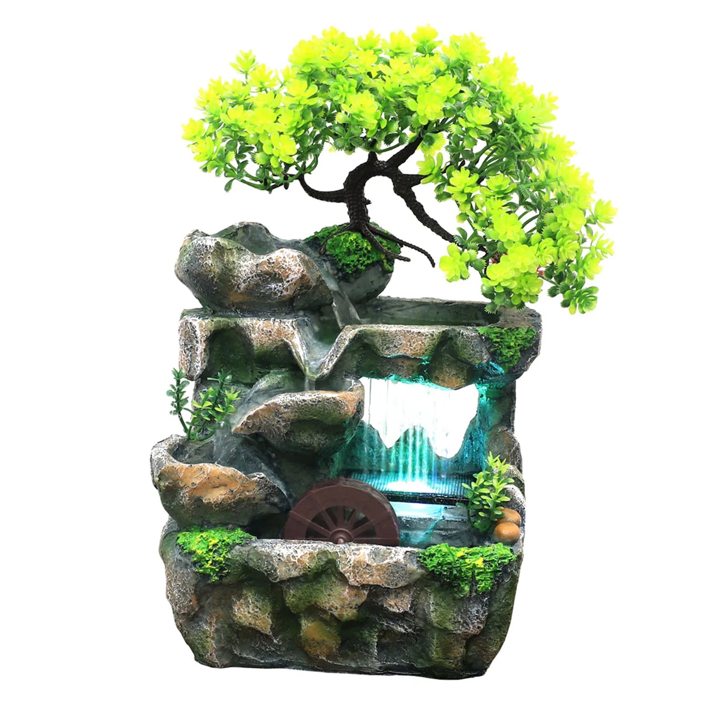 Decorative Table Waterfall Fountain with Pump Rockery Meditation Statue Illuminated Water Fountains Office Decor Crafts