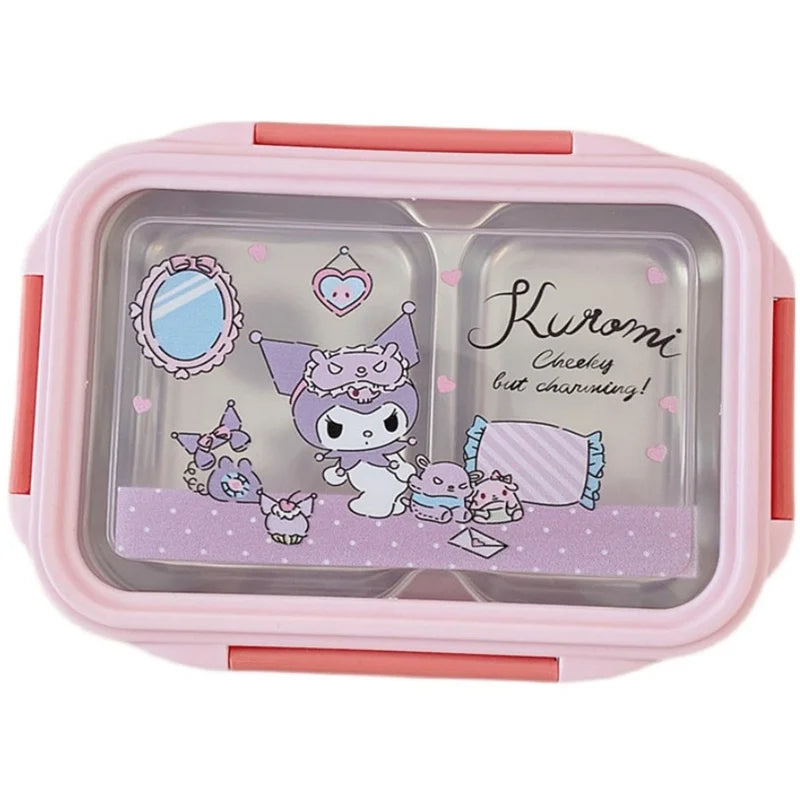 Fiambrera Kawaii Sanrio Kuromi con dibujos animados Cinnamoroll, fiambrera de doble capa de acero inoxidable para conservación de frutas, bonita fiambrera aislante