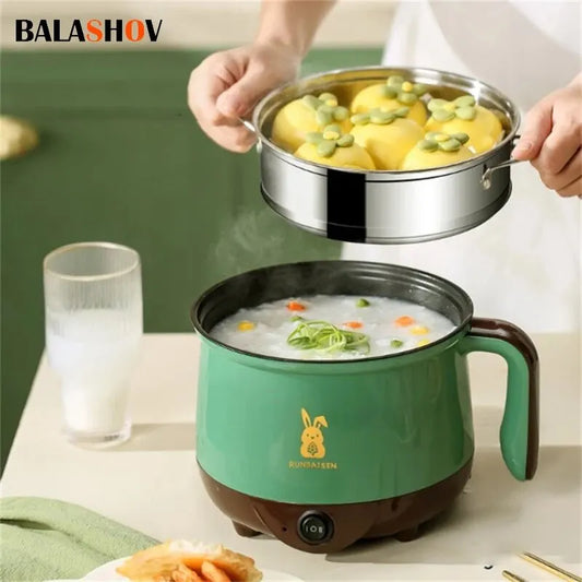 Mini cocina eléctrica para cocina casera, máquina de cocción a vapor para 2 personas, fideos de comida, sartén antiadherente multifunción de una/doble capa