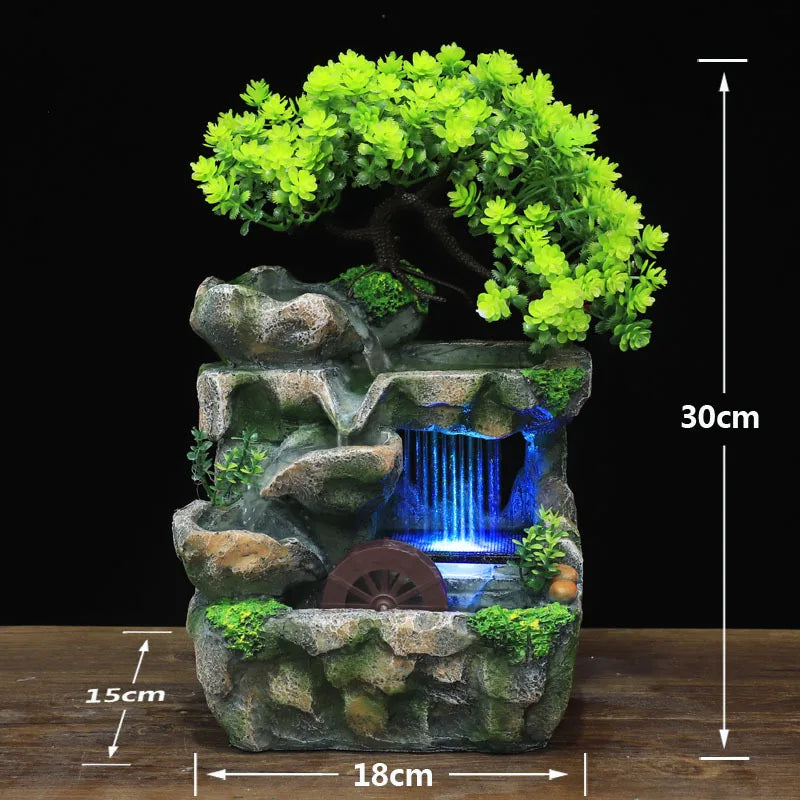 Decoración creativa para el hogar, fuente de cascada de escritorio, simulación de meditación Zen, rocalla de resina, estatua de cascada, adornos Feng Shui