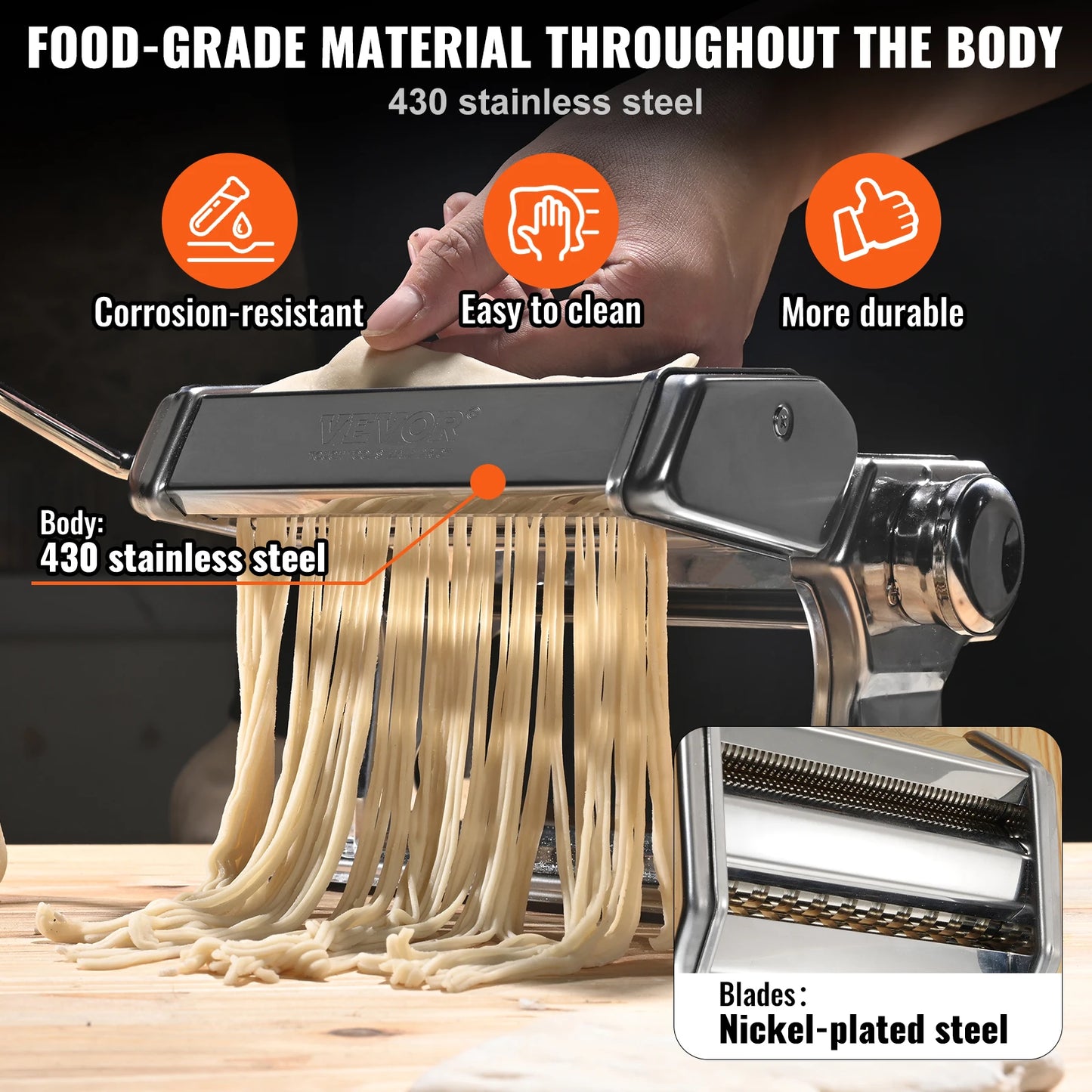 VEVOR Manual Pasta Maker Machine Set Stainless Steel Slicer Fresh Noodle Rollers Cutter Home-Appliance