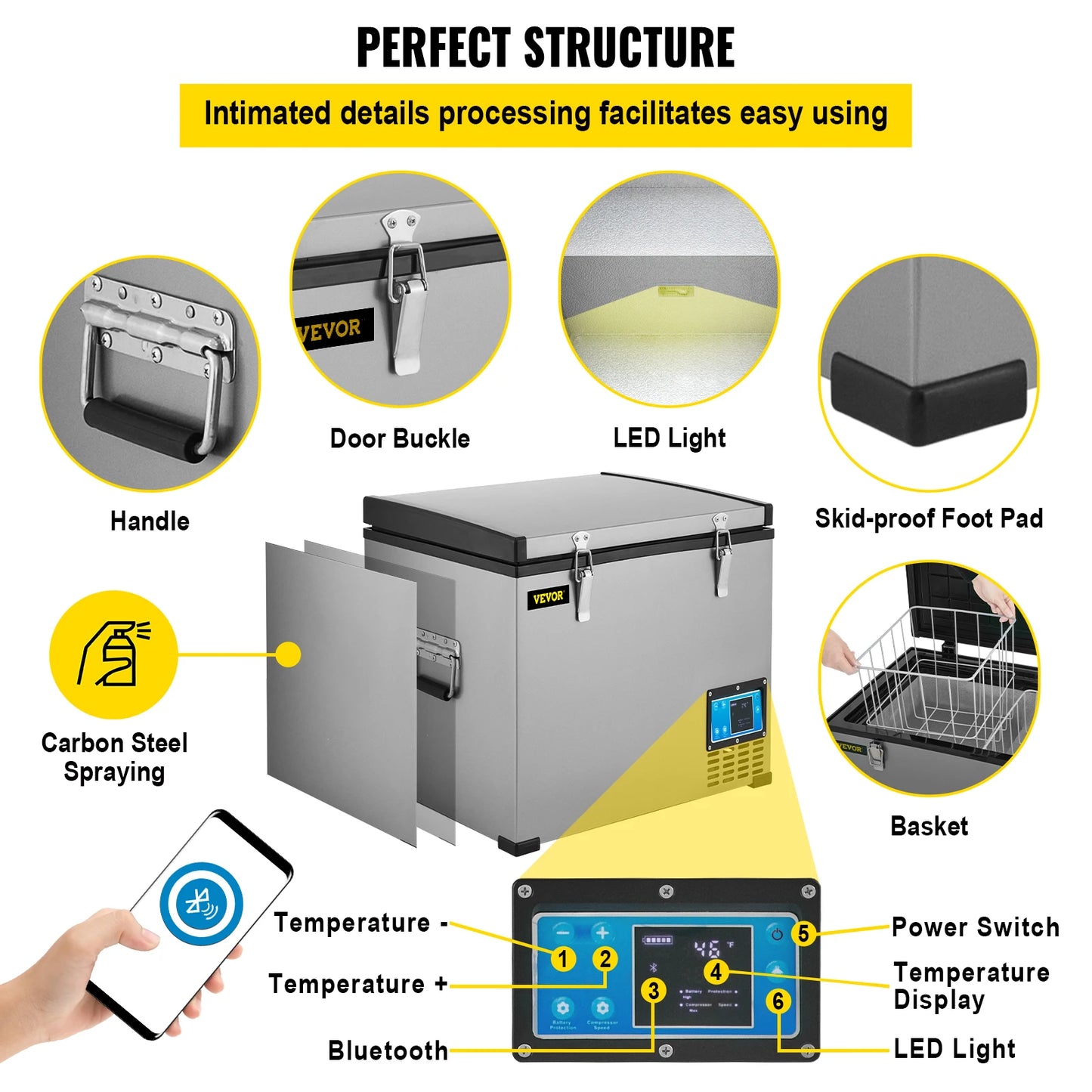 VEVOR 45L 60L 85L Mini Car Refrigerator Portable Compressor Freezer Cooler 12V/24V DC 110-240 AC for RV Boat Camping Travelling