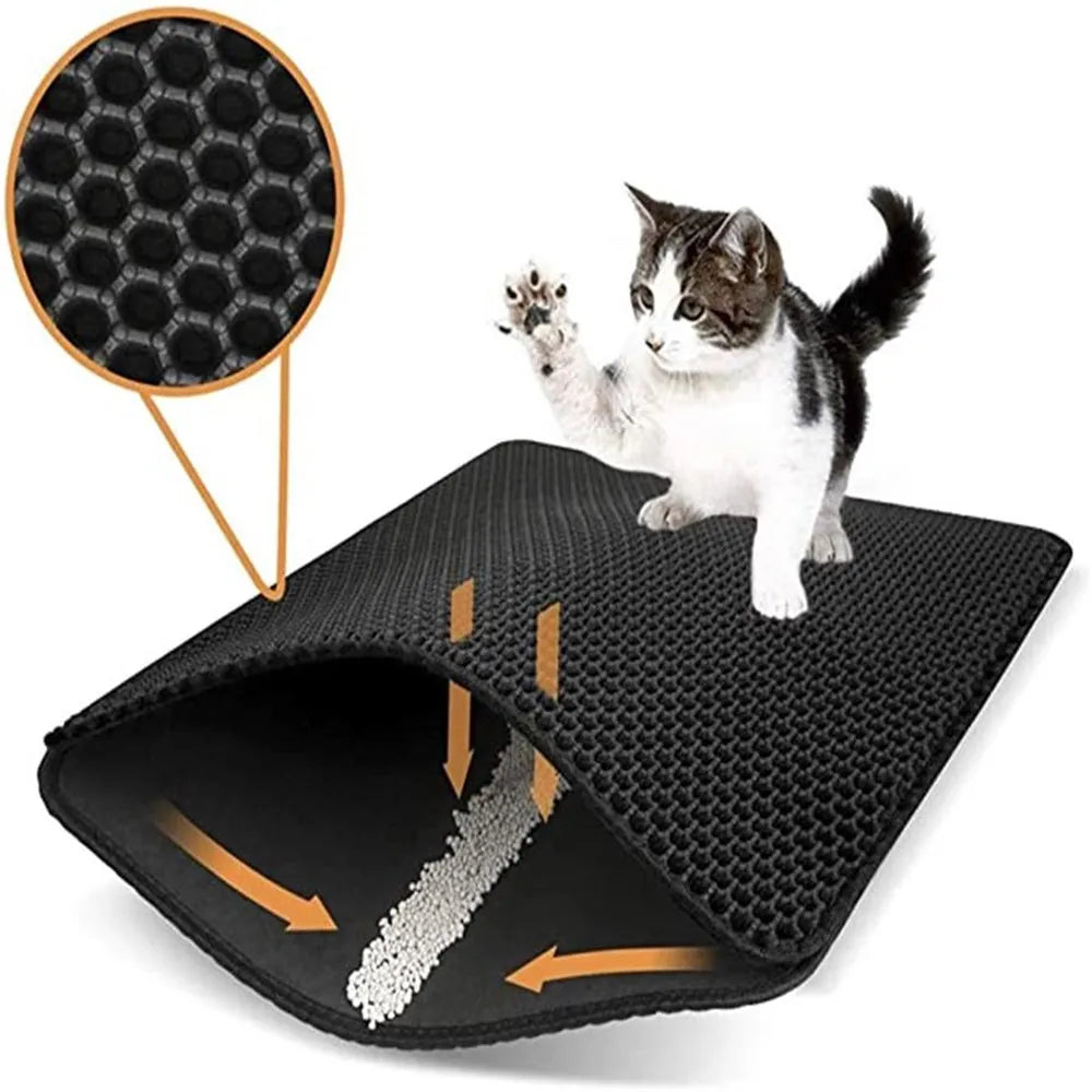 Tapis de litière pour chat Double couche imperméable à l'eau tapis de piégeage résistant à l'urine facile à nettoyer tapis de toilette antidérapant tapis à gratter pour chat grand coussin de pied