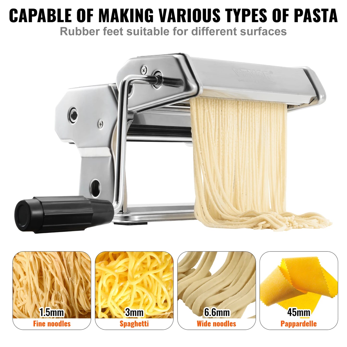 VEVOR Manual Pasta Maker Machine Set Stainless Steel Slicer Fresh Noodle Rollers Cutter Home-Appliance