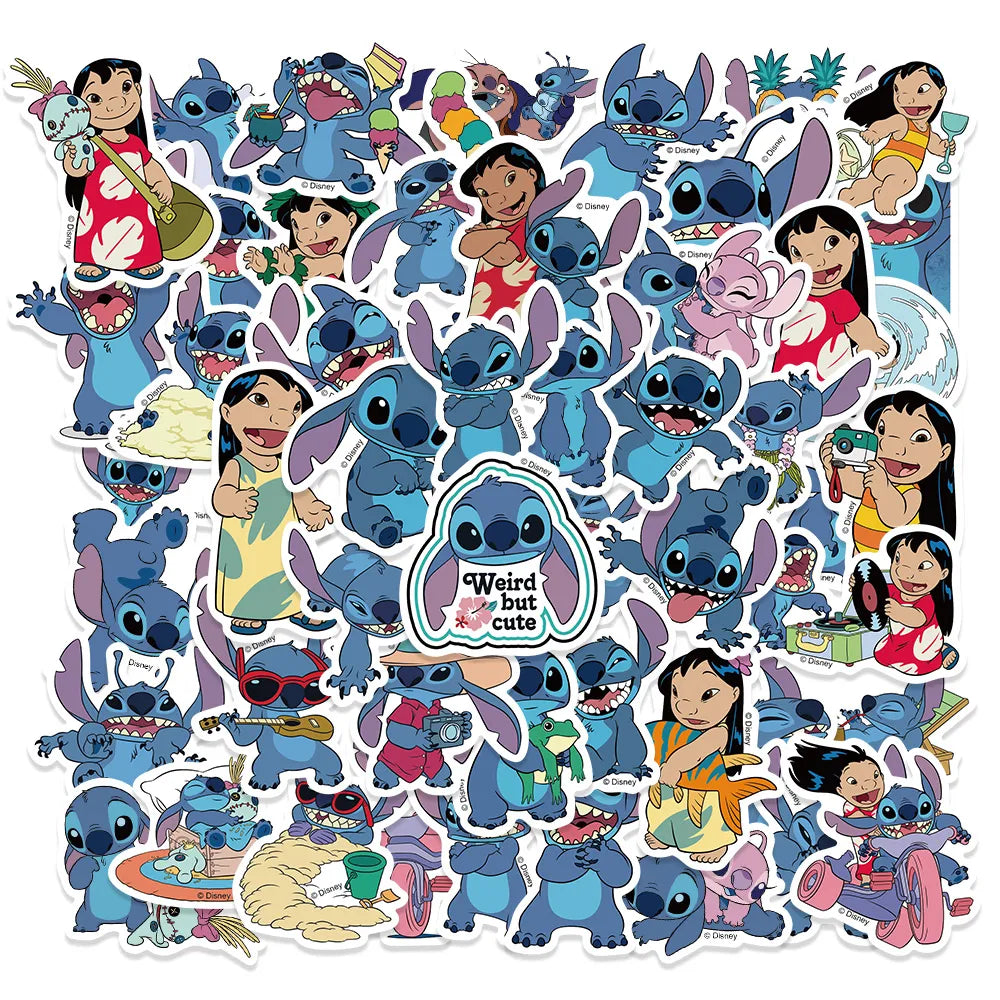 51 Uds. Pegatinas de dibujos animados de Lilo &amp; Stitch DIY, diario, portátil, equipaje, monopatín, calcomanías de grafiti, juguete clásico divertido