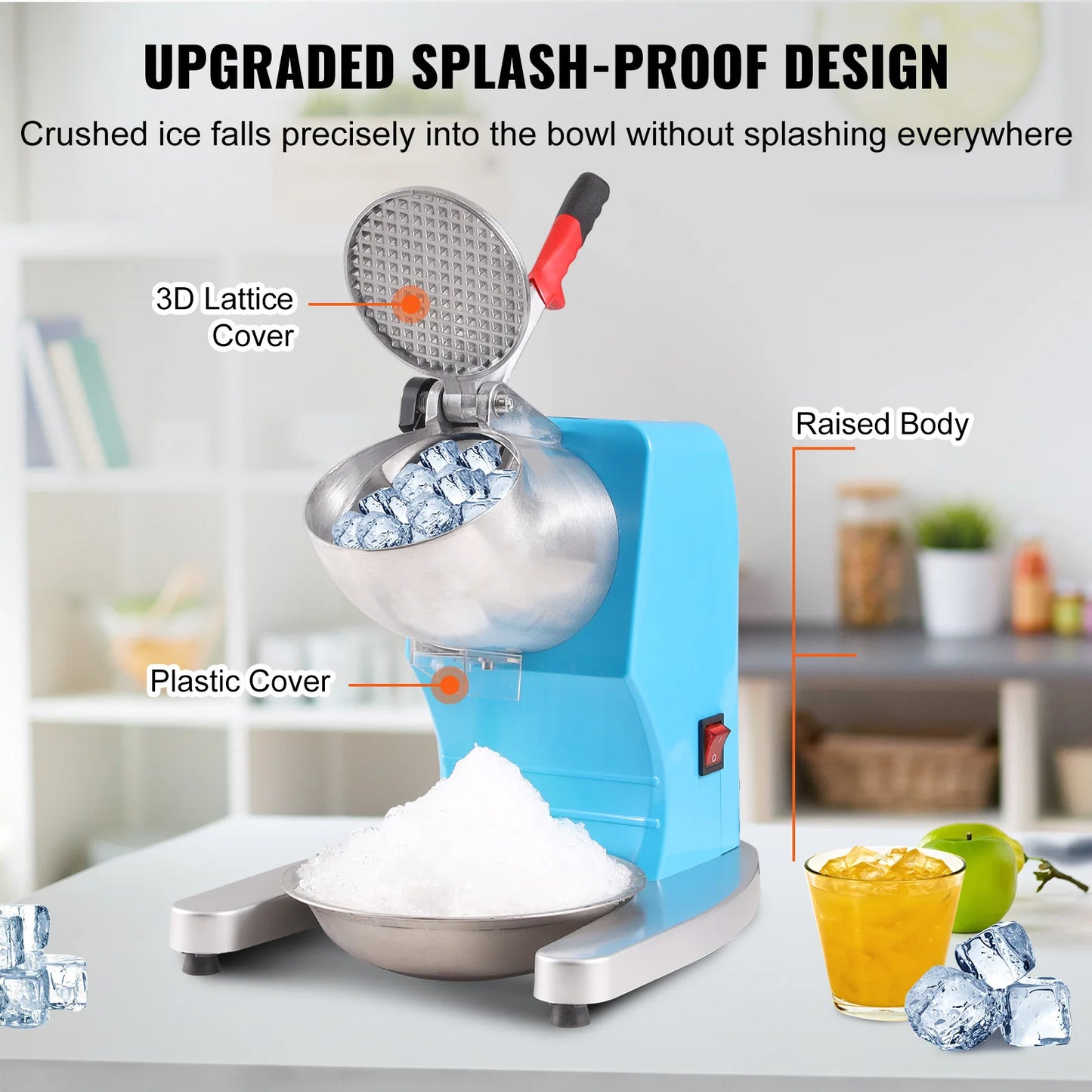 VEVOR Ice Crushers Machine 220lbs Per Hour Electric Snow Cone Maker with 4 Blades Stainless Steel Shaved Ice Machine