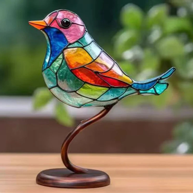 1/2/3pcs Stained Acrylic Birds on Branch Desktop Ornaments, Double Sided Multicolor Style Craft Statue Ornaments