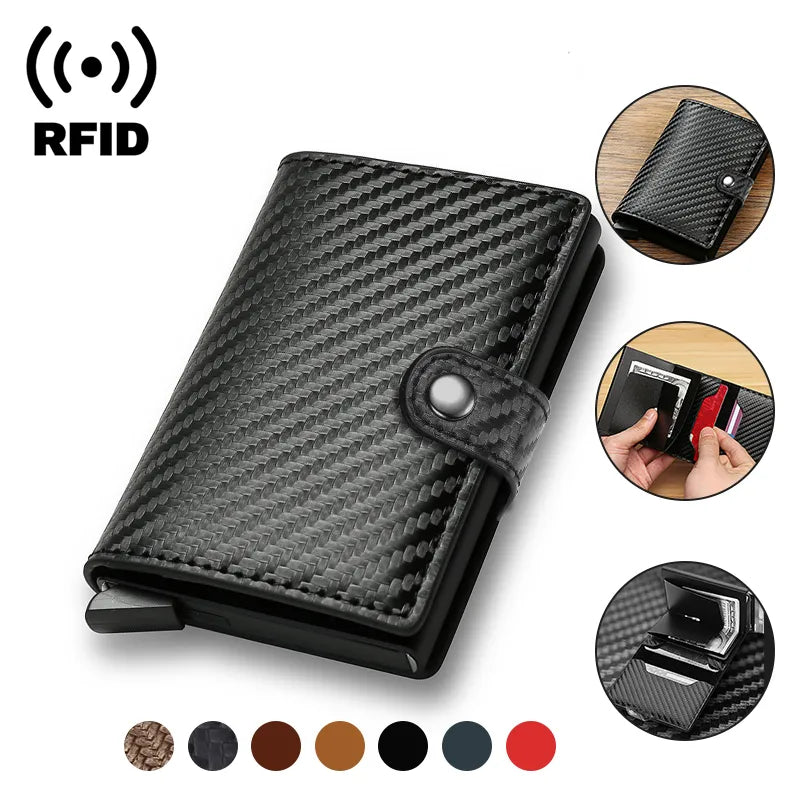 Cartera con tarjetero de fibra de carbono para hombre, billetera minimalista Pop-Up delgada de Metal inteligente Rfid, monedero pequeño negro, Vallet de Metal