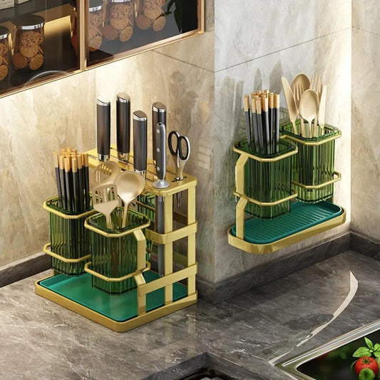 Kitchen Chopstick Barrel Knife Rack Home Drain Shelf Put the Container Put Chopsticks Basket Bucket Wall Hanging Multi-layer Cou