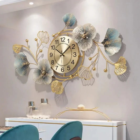 Reloj de pared creativo de lujo para sala de estar, comedor, sofá, fondo, decoración de pared del hogar, colgante de pared de hierro dorado, envío rápido grande