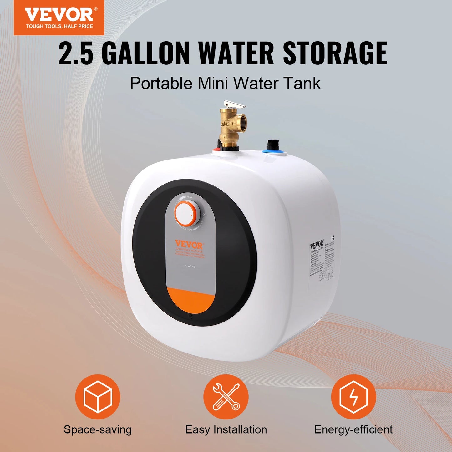 VEVOR – chauffe-eau électrique à Mini-réservoir, réservoir de 2.5 gallons, stockage de chaudière à eau chaude, puissance 1400W, soupape de pression de température de sécurité