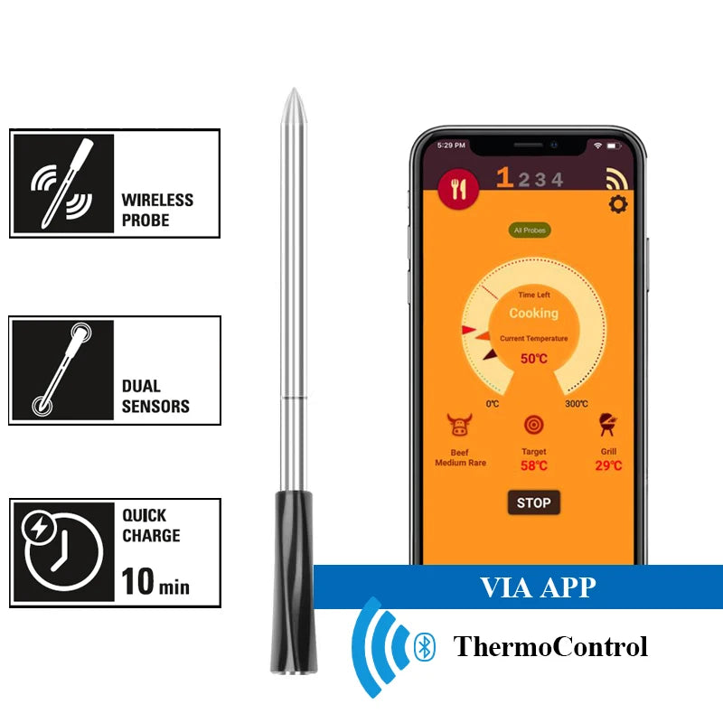 Thermomètre sans fil pour viande et Steak, pour four, gril, BBQ, fumeur, rôtisserie, cuisine, numérique intelligent, Bluetooth, accessoires de Barbecue