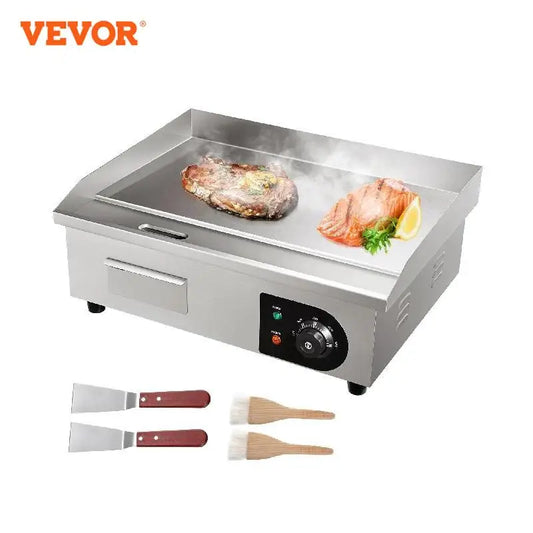 VEVOR 22In Commercial Electric Grill Flat Pan Stainless Steel Desktop Griddle Hotplate Teppanyaki Grill With Temperature Control