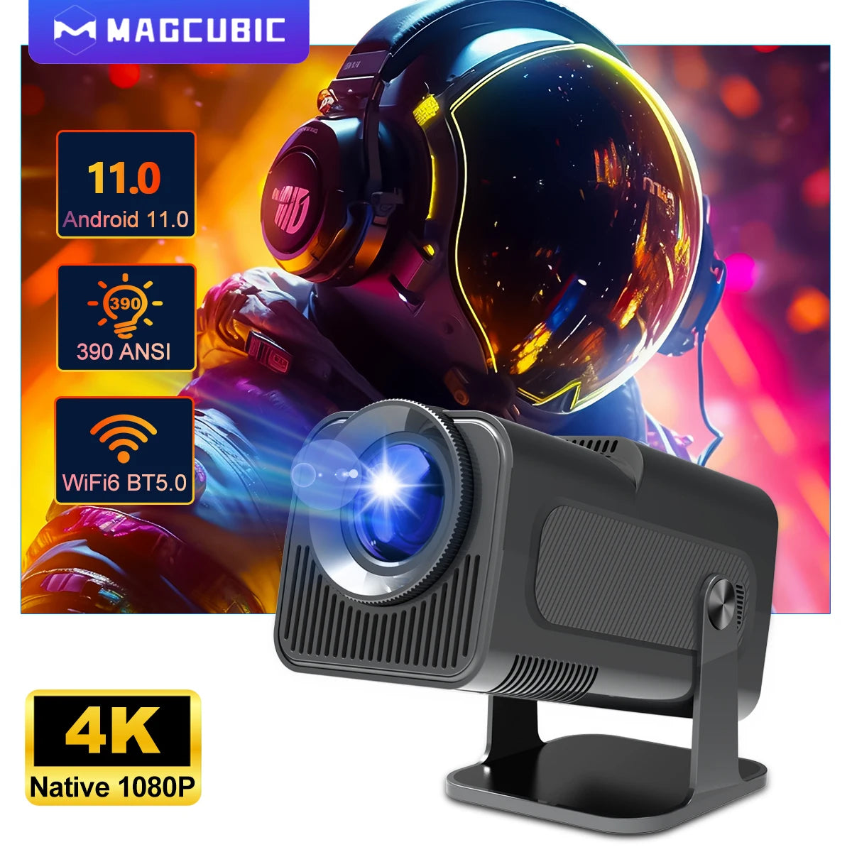 Projecteur Magcubic 4K Android 11 natif 1080P 390ANSI HY320 double Wifi6 BT5.0 1920*1080P projecteur de cinéma portable amélioré HY300