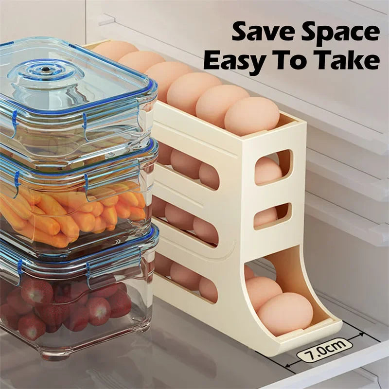 Caja de almacenamiento de huevos para refrigerador, contenedor de cocina rodante, estante rodante para huevos, soporte organizador de huevos para refrigerador de gran capacidad, 2/1 Uds.