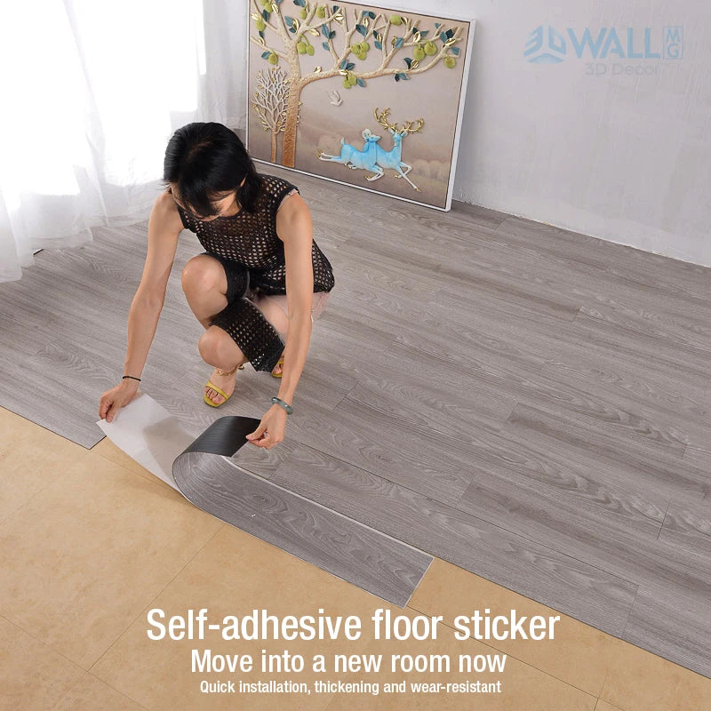 Wood Grain Floor Sticker Nordic Style Foil Bottom Repeated Self-adhesive Waterproof for Living room Toilet Kitchen Home Stickers