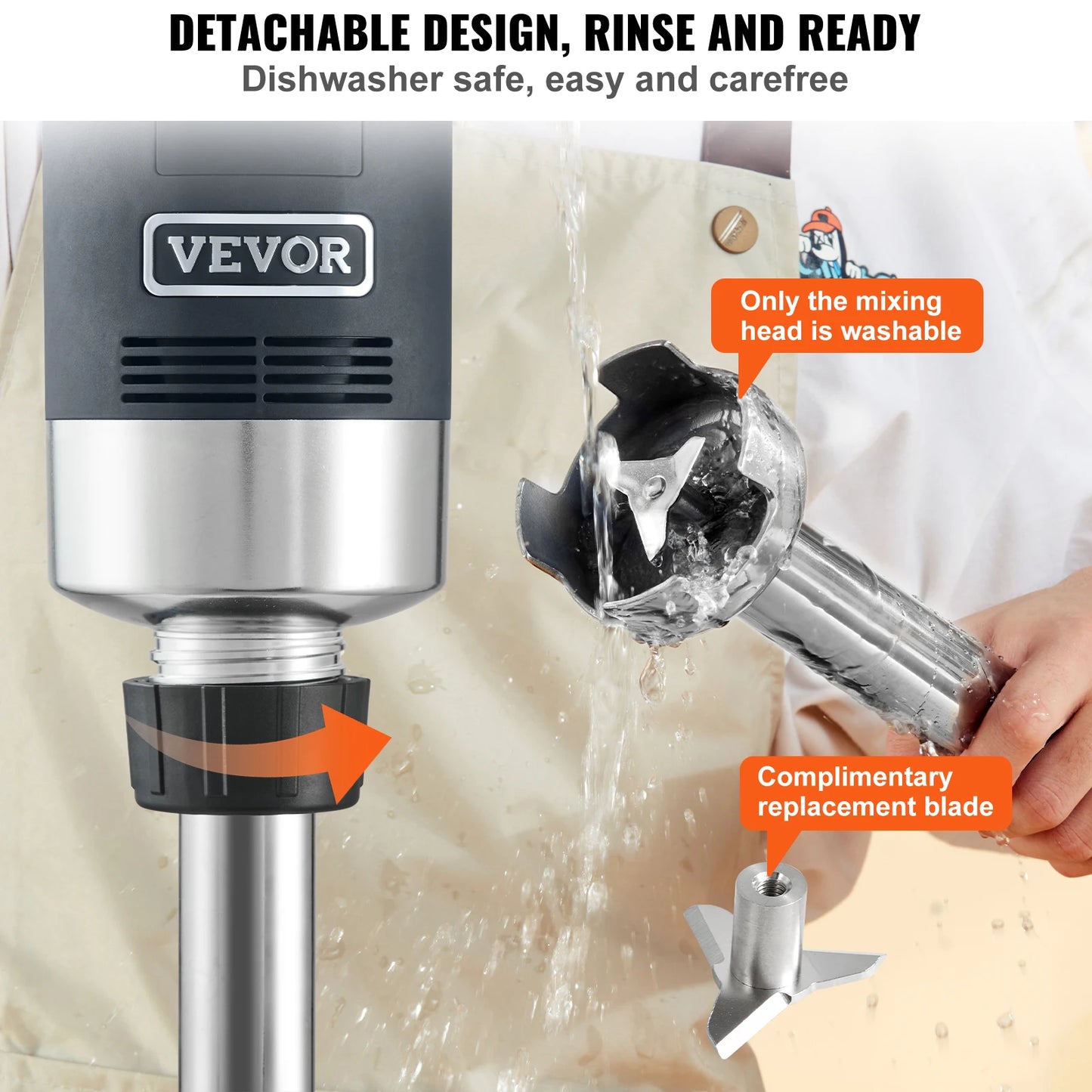 VEVOR Commercial Immersion Blender 750W 20" Heavy Duty Hand Mixer Variable Speed Kitchen Stick Mixer