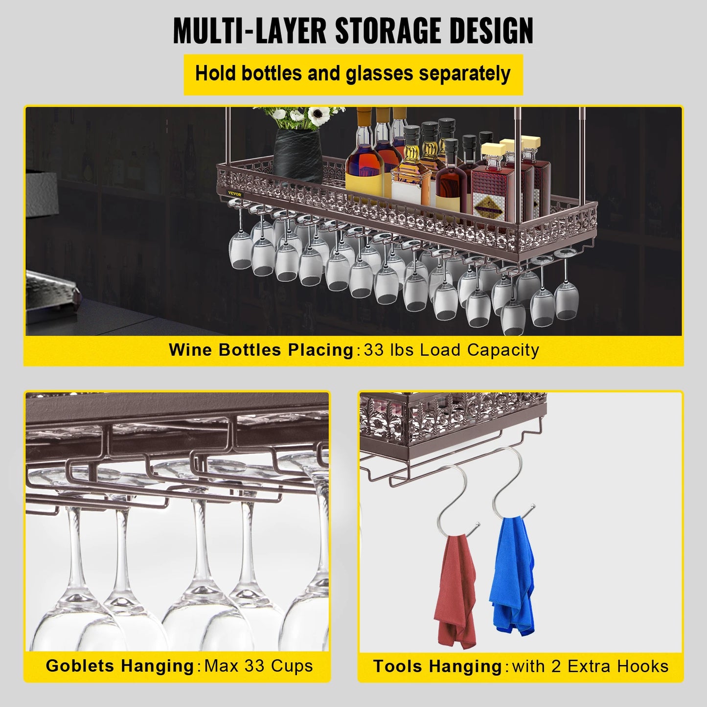 VEVOR-estante para copa de vino de Metal, colgador de techo al revés, portavasos de cristal, colgador de almacenamiento para el hogar, Bar, Pub, estante para vino