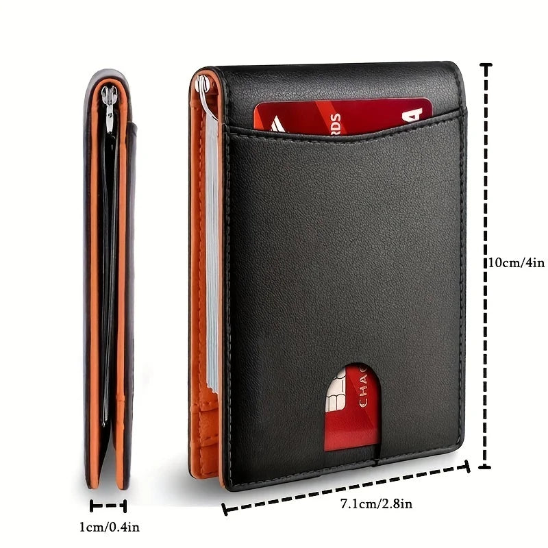 Cartera inteligente delgada de cuero PU para hombre con Clip para tarjetas de crédito y dinero, tarjetero fino de cuero con bloqueo RFID para hombre