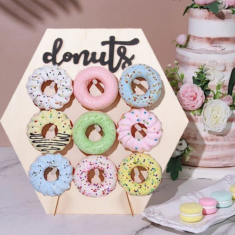 Soporte de madera para Donuts, soportes de pared para tablero de exhibición, decoración para mesa de boda y fiesta de cumpleaños para niños, suministros de baño para bebé