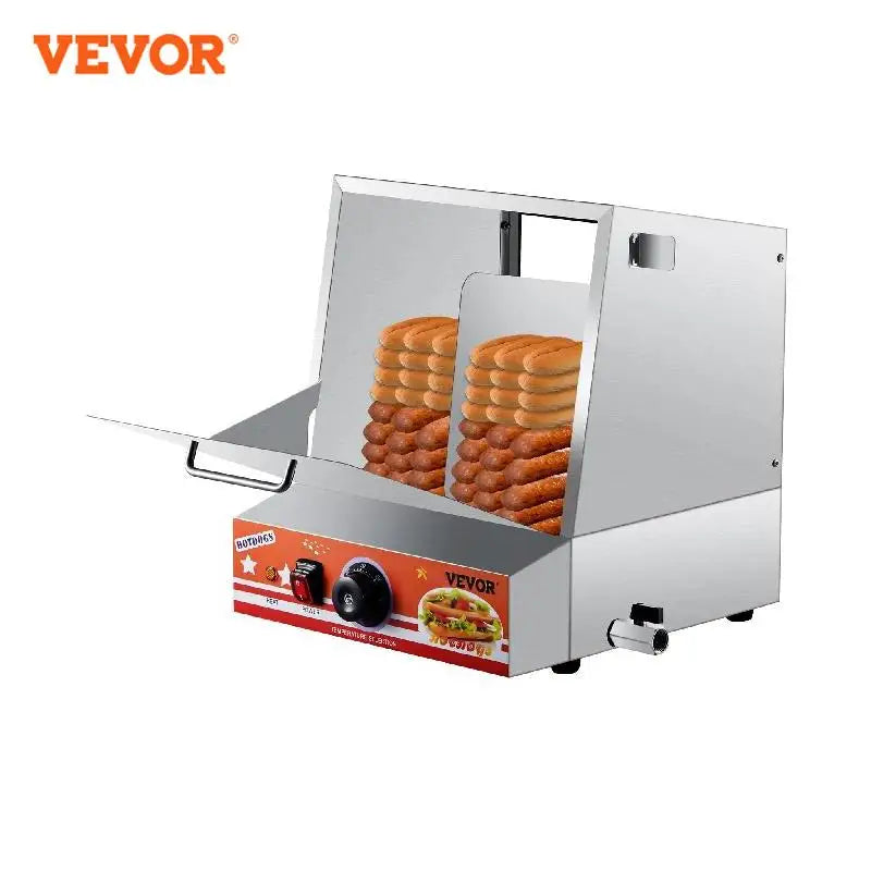 VEVOR 2-Tier Hot Dog Steamer Easy Cleaning Stainless Steel Spacious Electric Bun Warmer Cooker with Tempered Glass Slide Doors