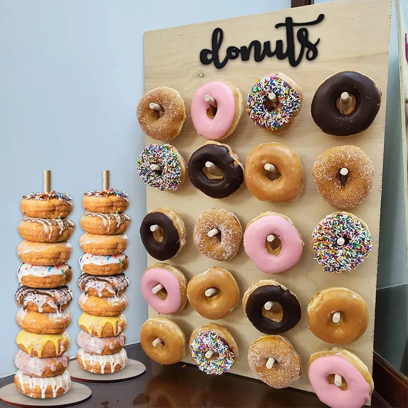 Decoración de boda, soporte de madera para Donuts, soporte de pared para postre, mesa de Donuts, suministros de boda, fiesta de cumpleaños para niños, Baby Shower