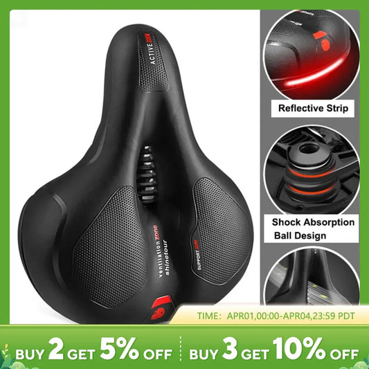 Hollow Breathable Bicycle Saddle Men Women MTB Road Bike Saddle Shock Absorbing Comfortable Big Butt Bike Seat Safety Warning