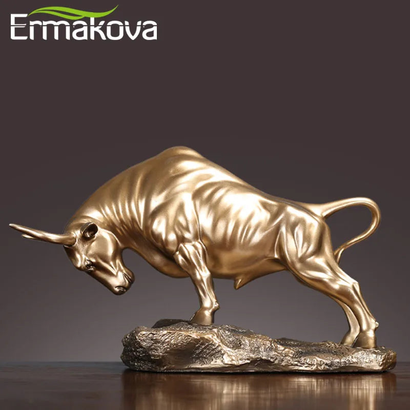 ERMAKOVA Cold Cast Bronze Bull Sculpture Statue Home Resin Animal Jewelry Home Bar Office Window Decoration Cafe