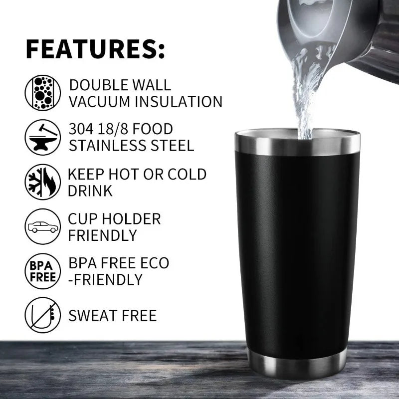 Gobelet de 20 oz en acier inoxydable, isolé sous vide, avec couvercle, tasse de voyage à Double paroi, tasse à café avec revêtement en poudre Durable