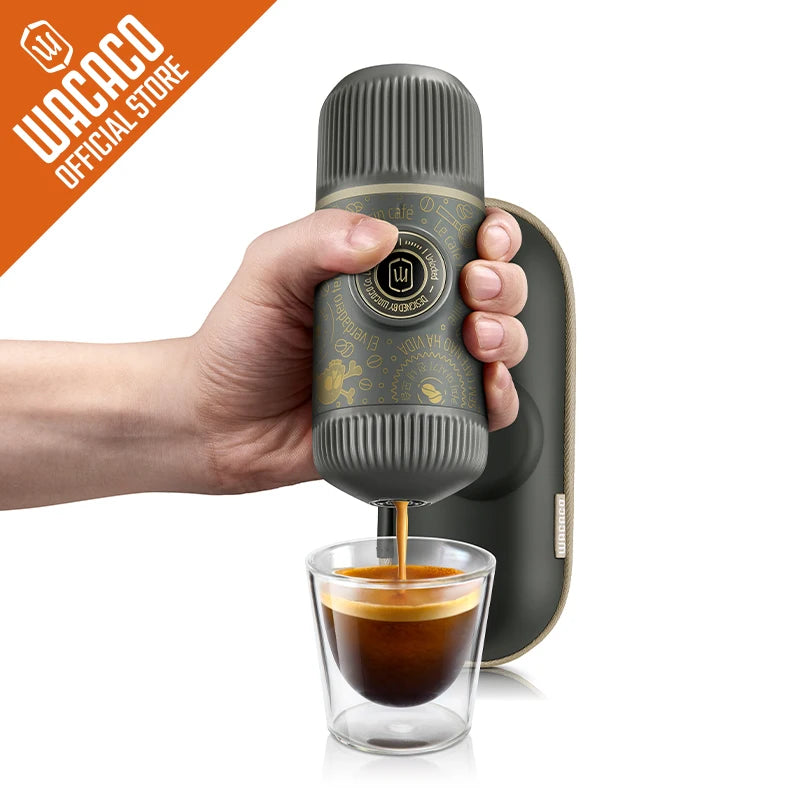 WACACO Nanopresso Dark Souls, cafetera espresso portátil, incluida con funda protectora, versión actualizada de Minipresso