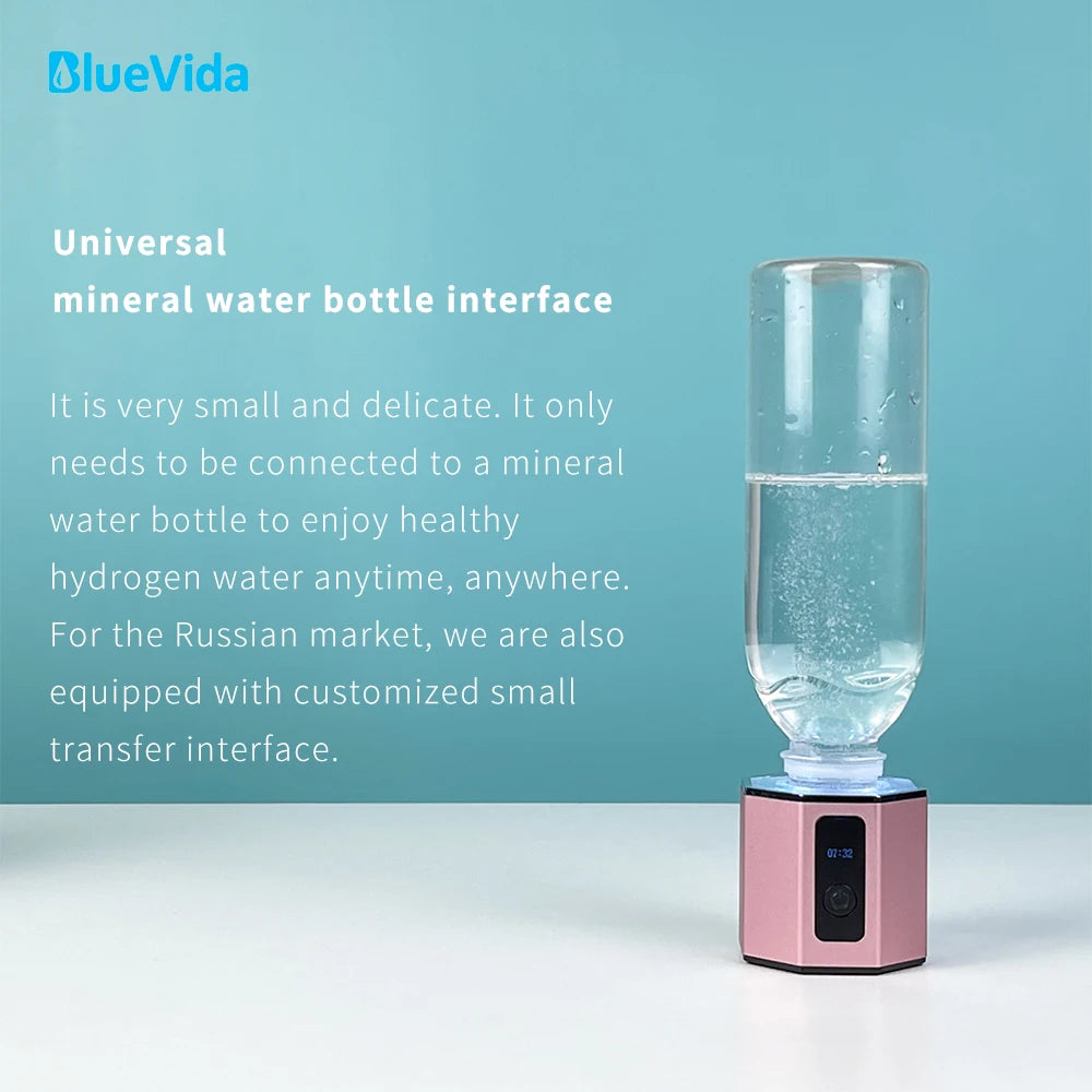 Max 6000 PPB La actualización de séptima generación Bluevida SPE y PEM botella generadora de agua con alto contenido de hidrógeno con kit de inhalación y adaptador