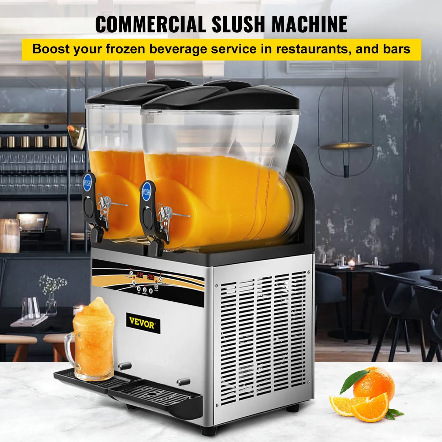 VEVOR 2x15L Commercial Slushy Machine Double Drink Dispenser Cold Juice Beverage Maker Stainless Steel for Home Bar Restaurant