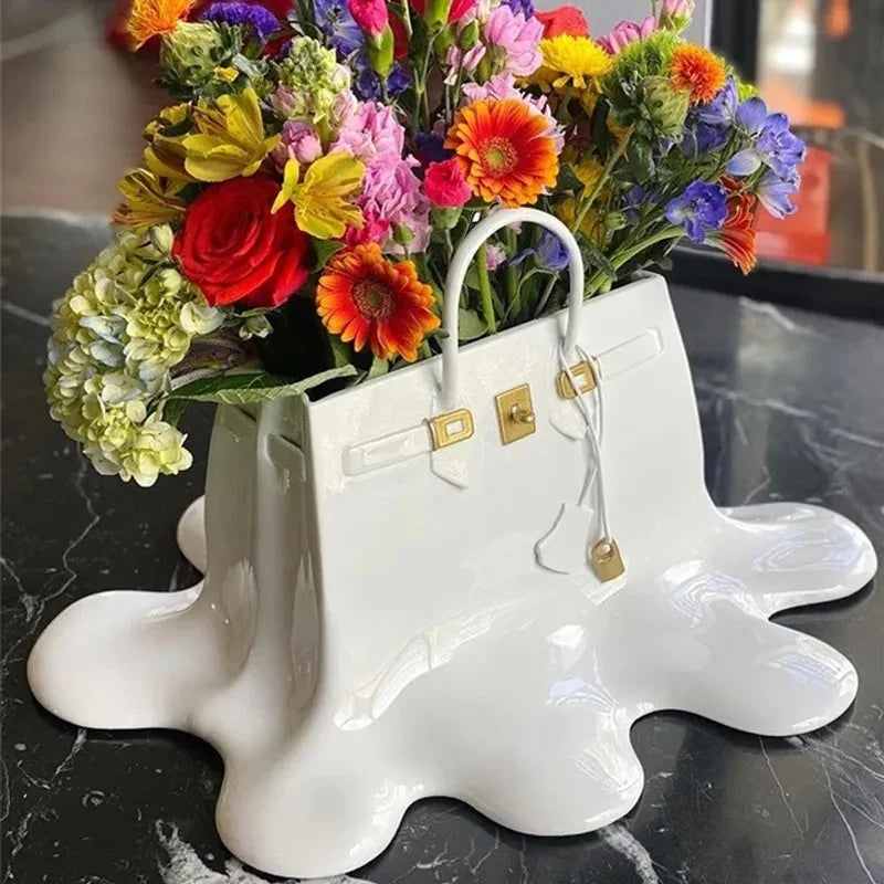 Vase à fleurs en résine dorée de haute qualité, sac de décoration de maison, décor de pièce esthétique, ornement de bureau de mariage, grand sac de salon, Vase de luxe