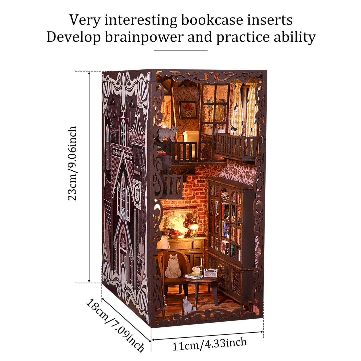 DIY Book Nook Kit with LED Lights 3D Wooden Puzzle Book House Building Kit Table Frame Decoration Doll House Diorama Ornaments