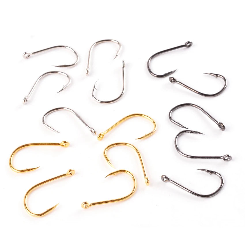 Aorace 100Pcs Fishing Hooks Set Carbon Steel Single Circle Fishing Hook Fly Fishing Jip Barbed Carp Hooks Sea Tackle Accessories