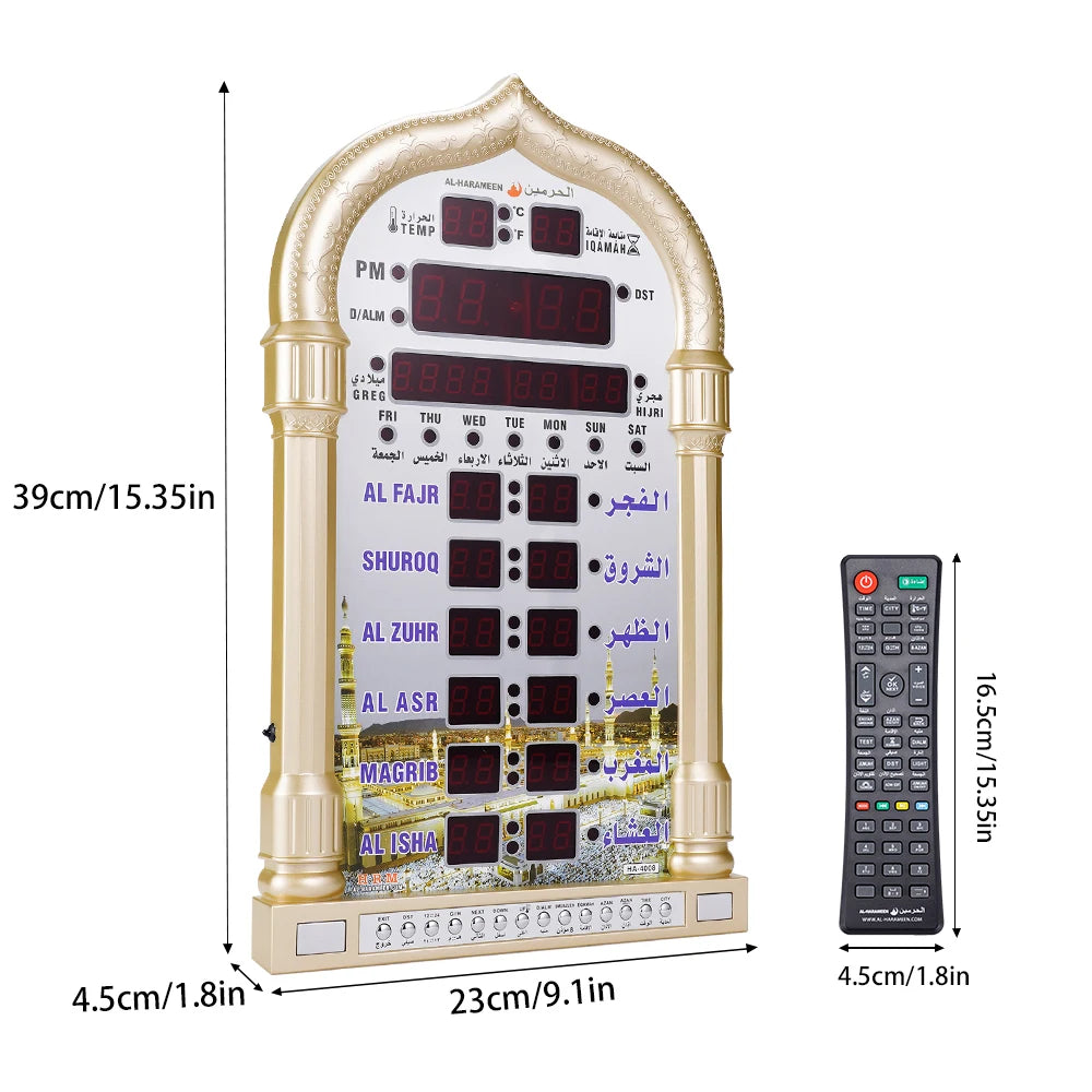 12V Azan Mosque Calendar Muslim Prayer Wall Clock Alarm Islamic Mosque Azan Calendar Ramadan Home Decor with Remote Control