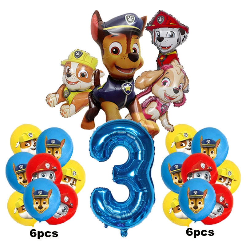 17 pièces de dessin animé PAW Patrol, décoration d'anniversaire, Film en aluminium, ensemble de ballons numériques, chien Chase Marshall Skye, fournitures de fête pour enfants, jouets