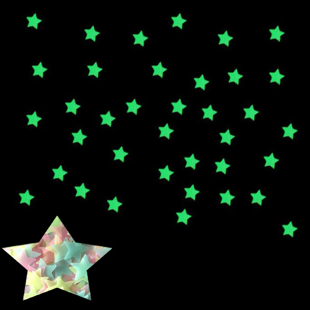 100 Uds. Pegatinas de pared de estrellas fluorescentes que brillan en la oscuridad para decoración de habitaciones de niños, sala de estar, dormitorio de bebé, decoración del techo del hogar