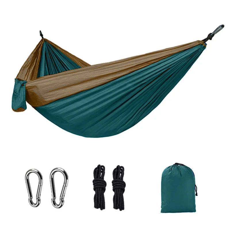 Hamac de Camping extérieur portatif pour une personne, lit suspendu en tissu Parachute haute résistance de couleur assortie