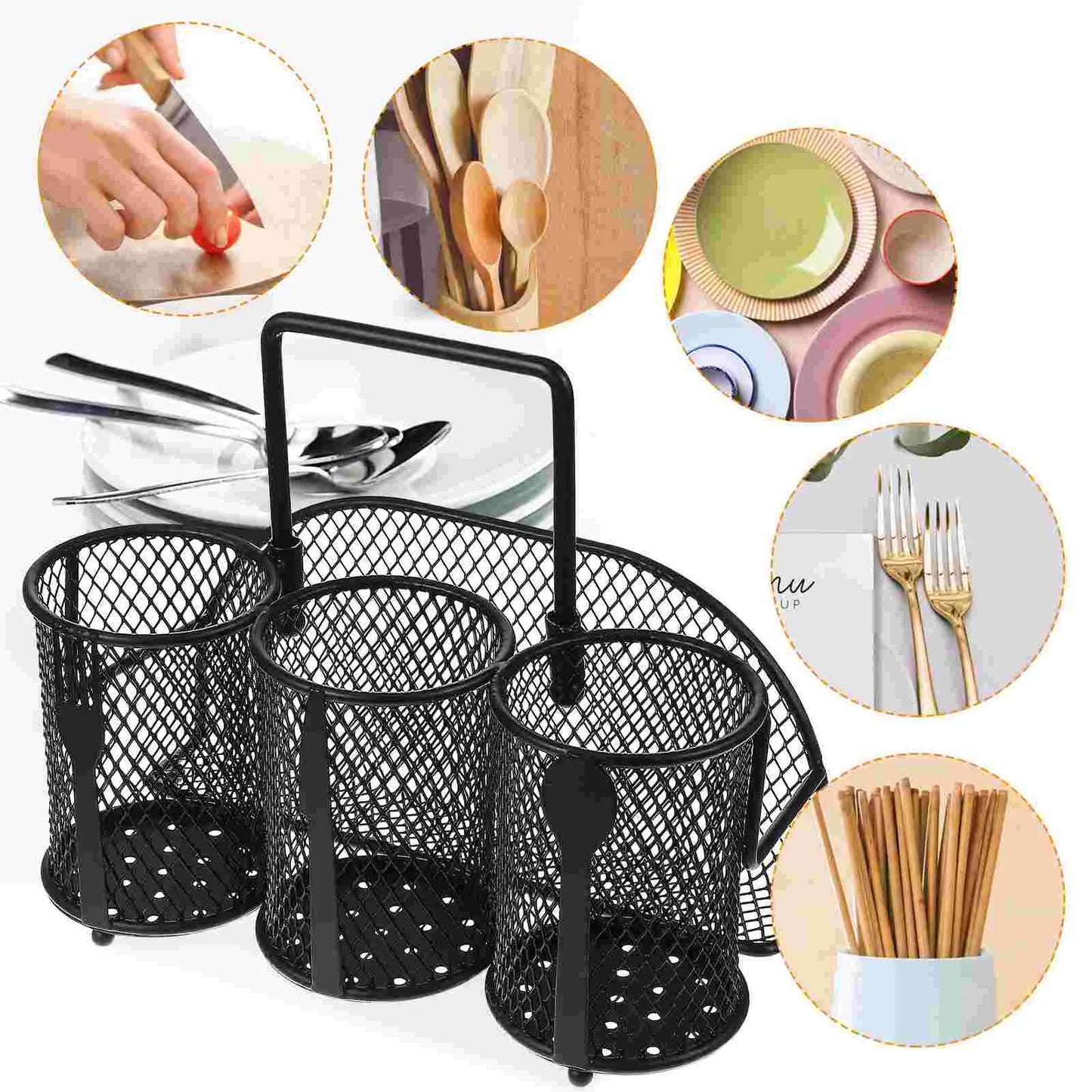 Outdoor Picnic Tableware Storage Box Cutlery Holder Silverware Kitchen Gadget Metal Small Items Iron Basket