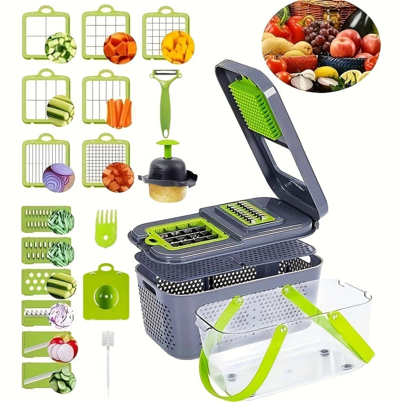 Juego de cortador de verduras de 22 piezas, cortador de frutas y verduras multifuncional, rallador de alimentos Manual, cortador de verduras en contenedor