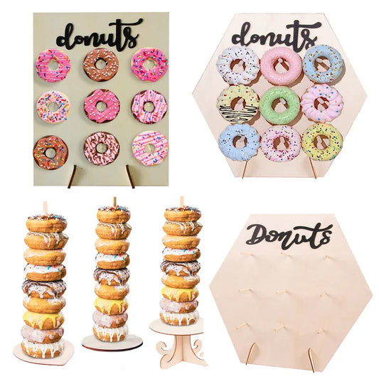 Soporte de madera para Donuts, soportes de pared para tablero de exhibición, decoración para mesa de boda y fiesta de cumpleaños para niños, suministros de baño para bebé