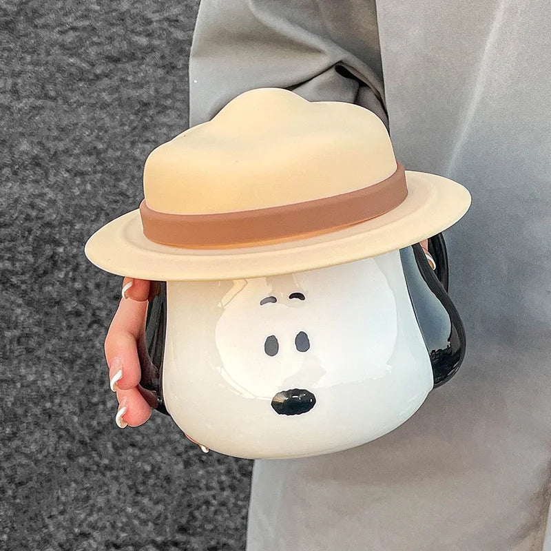 Taza de cerámica de Anime Snoopy, taza masculina y femenina, agua potable para el hogar, taza de agua para oficina, taza de desayuno bonita, taza de café de alta apariencia